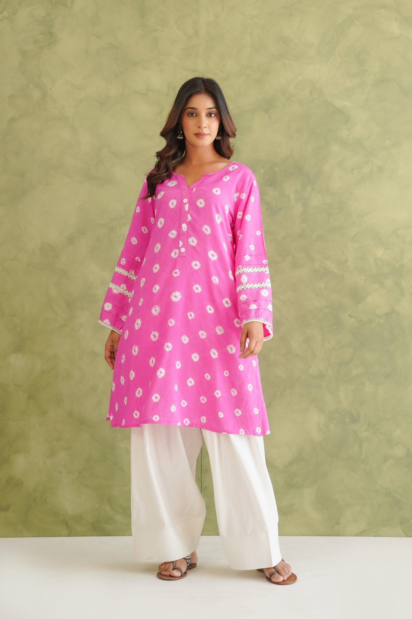 Pink Bandhej Hand Tie Dye Coord Set With Farsi Salwar - Tara - C - Tara