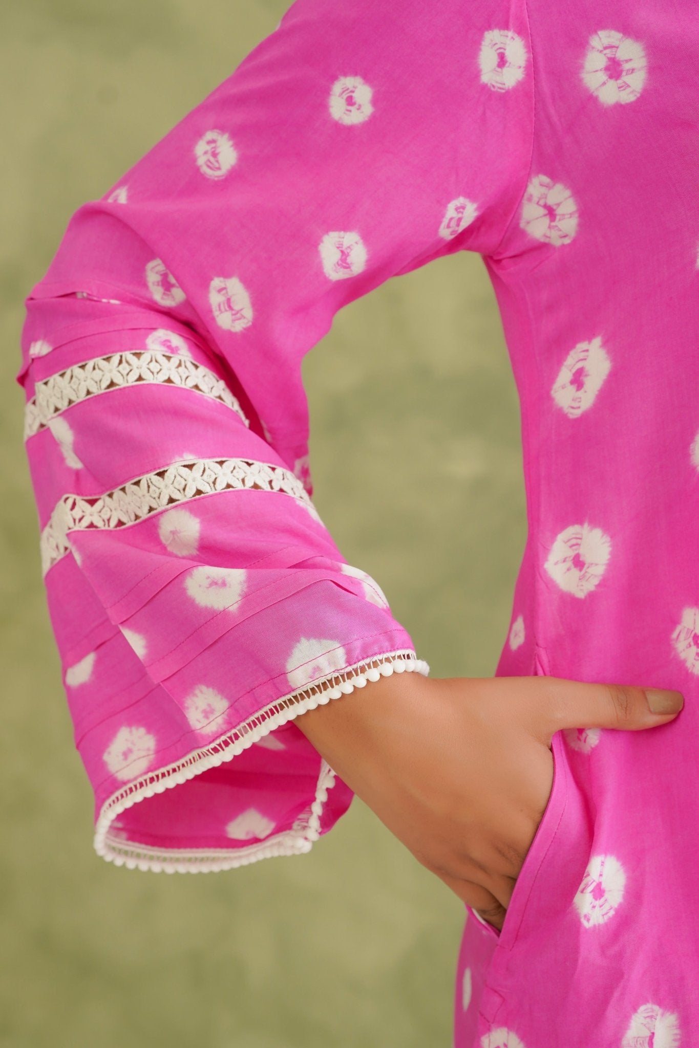 Pink Bandhej Hand Tie Dye Coord Set With Farsi Salwar - Tara - C - Tara