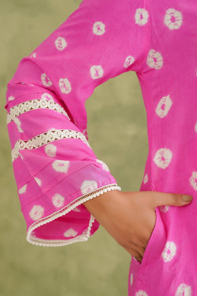 Pink Bandhej Hand Tie Dye Coord Set With Farsi Salwar - Tara - C - Tara