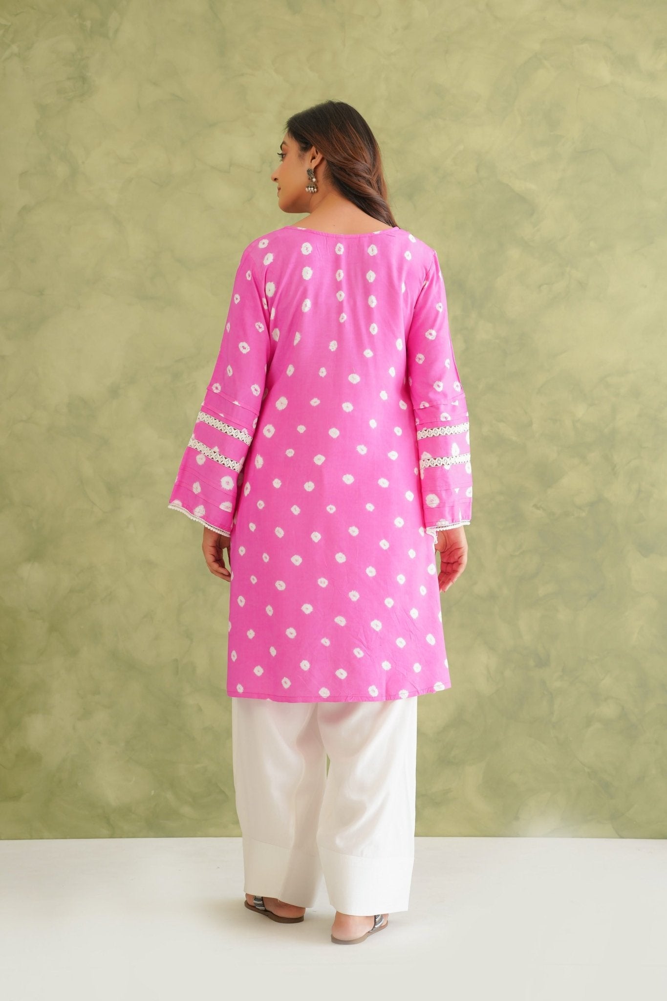 Pink Bandhej Hand Tie Dye Coord Set With Farsi Salwar - Tara - C - Tara