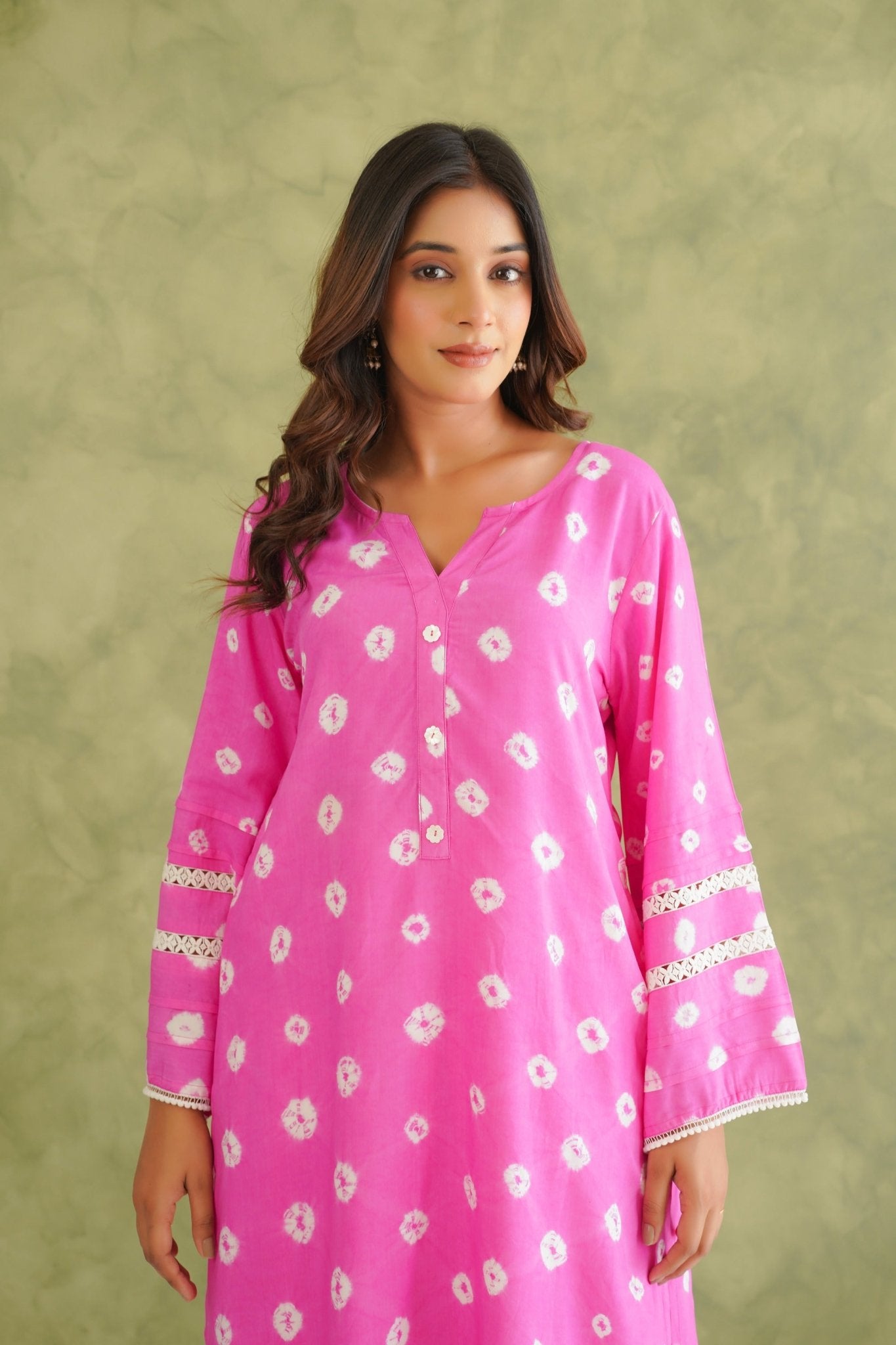 Pink Bandhej Hand Tie Dye Coord Set With Farsi Salwar - Tara - C - Tara