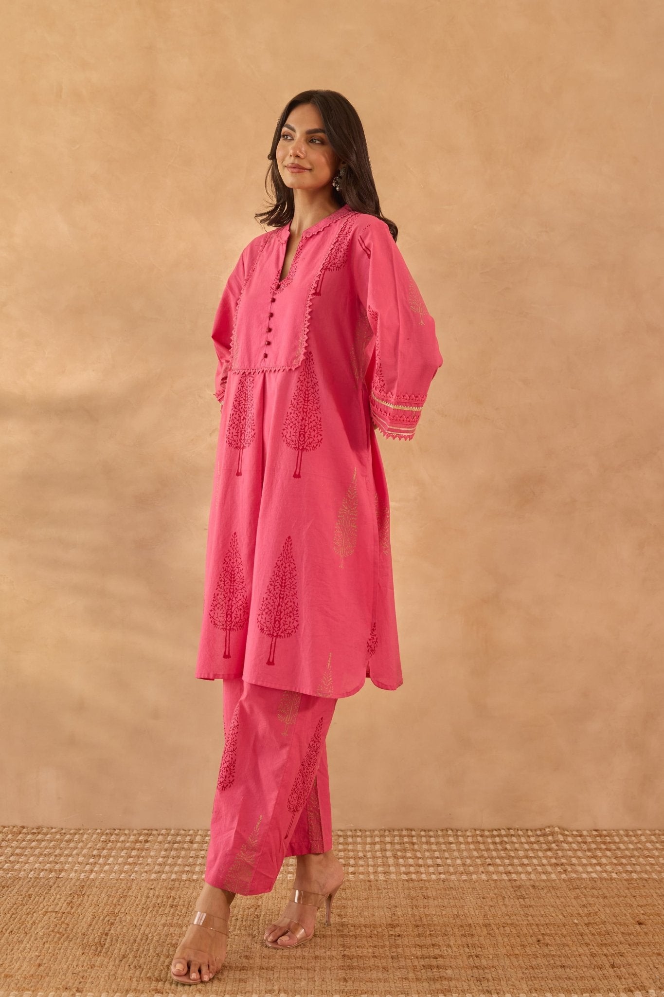 Pink Buta Printed Coord Set - Tara - C - Tara