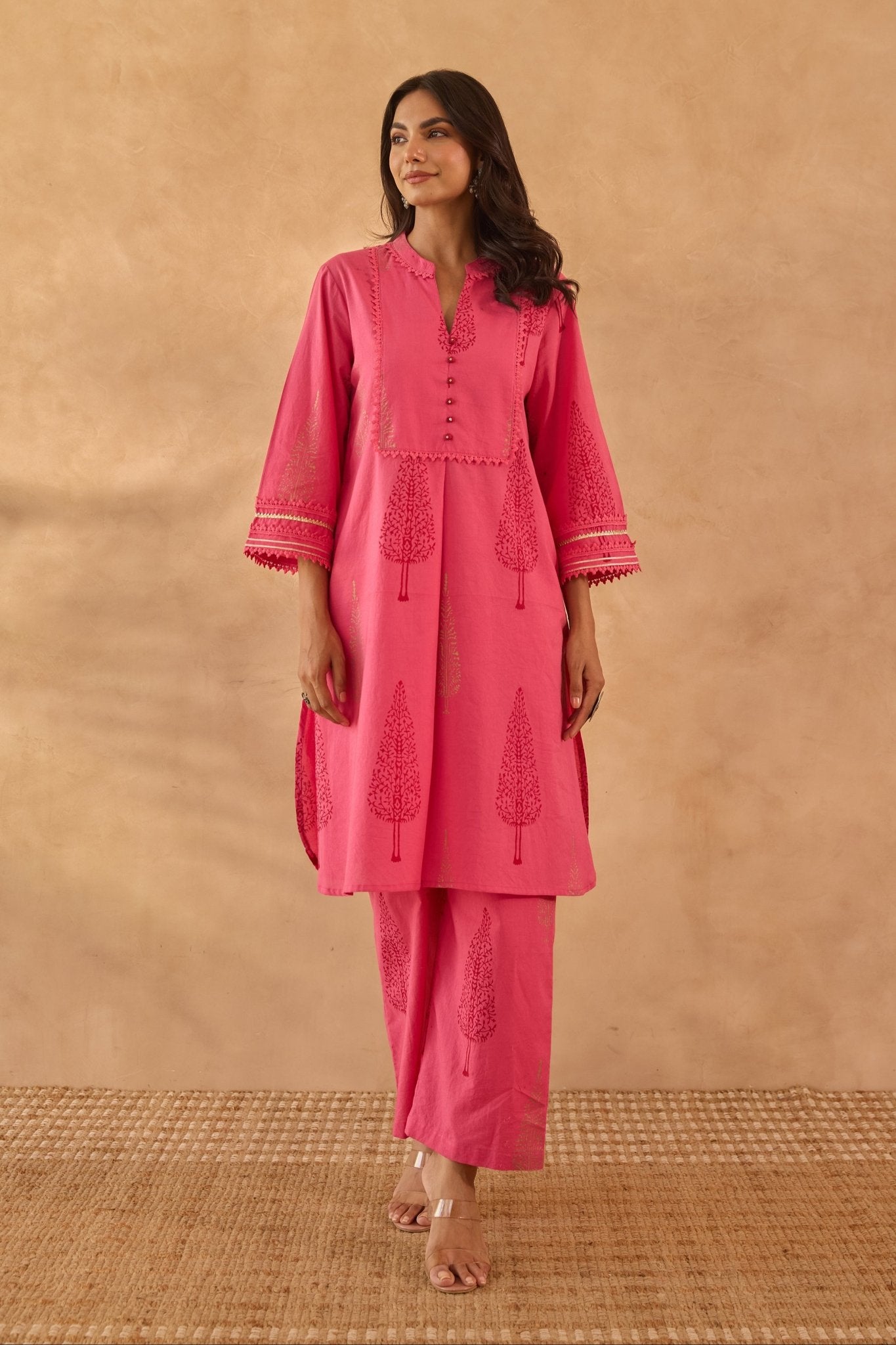 Pink Buta Printed Coord Set - Tara - C - Tara