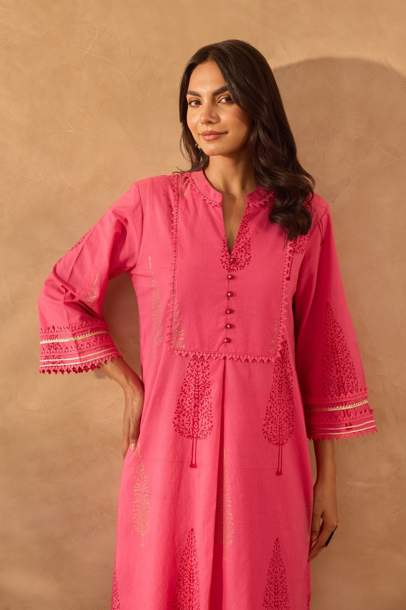 Pink Buta Printed Coord Set - Tara - C - Tara