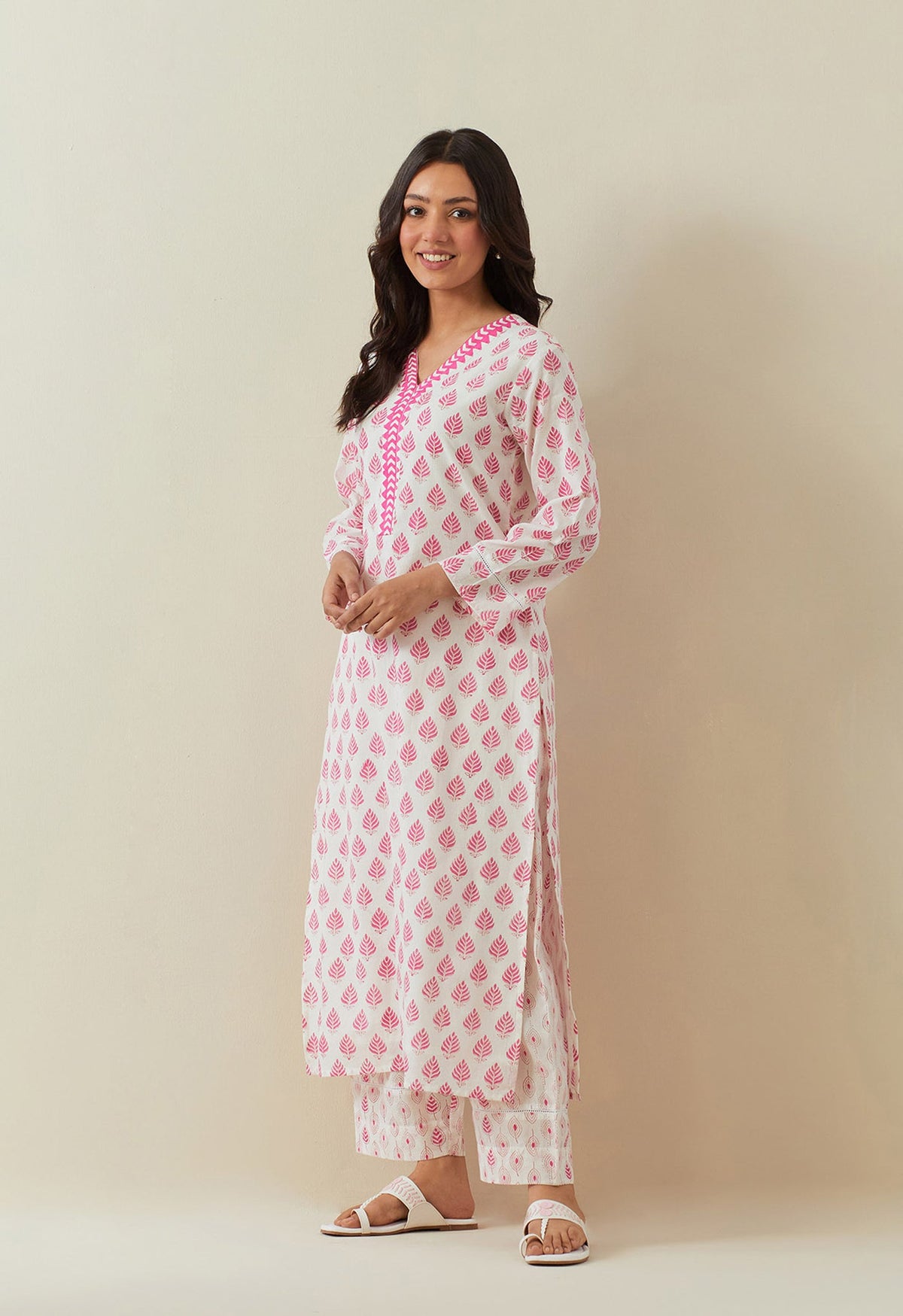 PINK BUTI HAND BLOCK PRINTED COORD SET - Tara - C - Tara