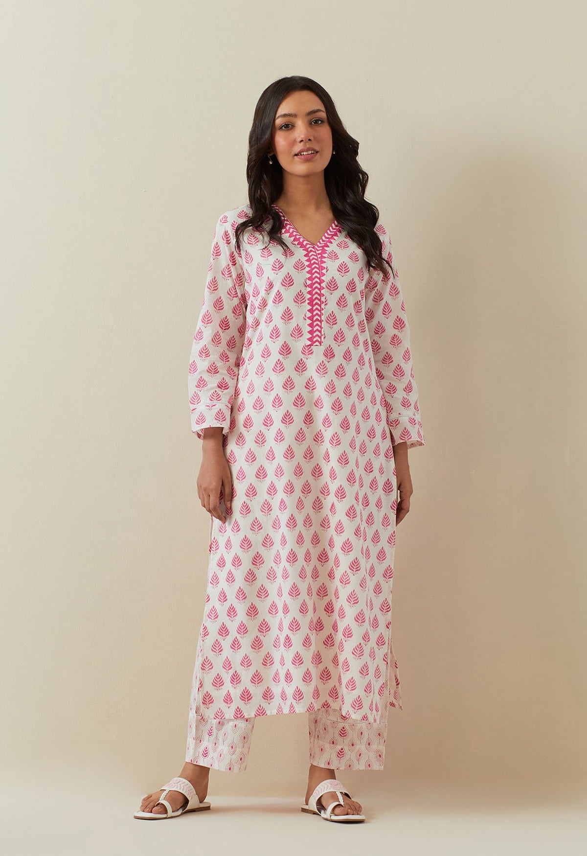 PINK BUTI HAND BLOCK PRINTED COORD SET - Tara - C - Tara