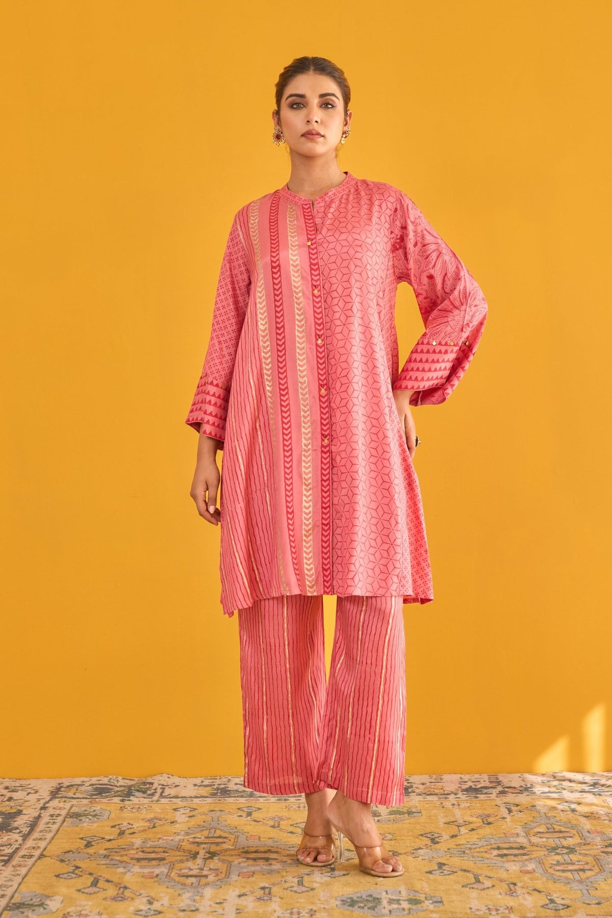 Pink Coral Hand Block Printed Coord Set - Tara - C - Tara