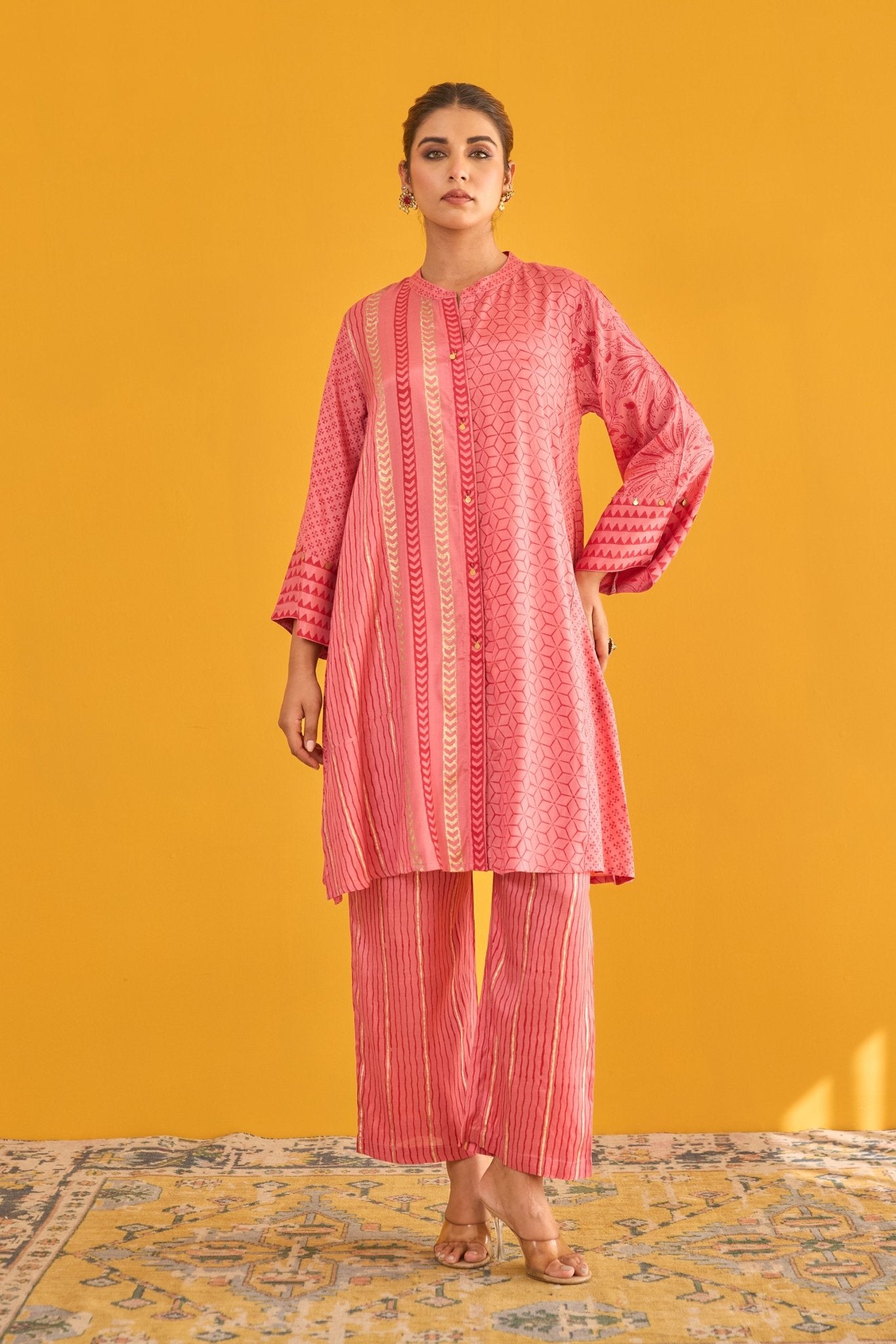 Pink Coral Hand Block Printed Coord Set - Tara - C - Tara