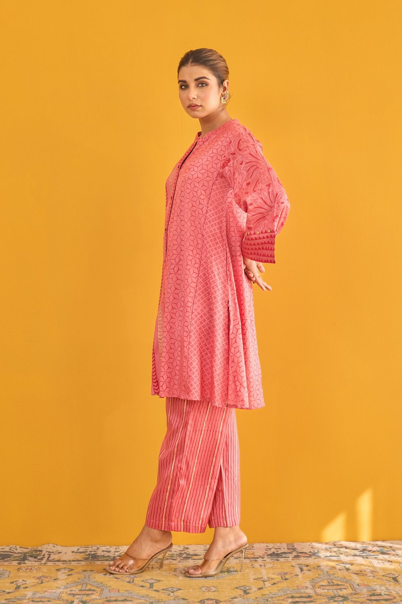 Pink Coral Hand Block Printed Coord Set - Tara - C - Tara