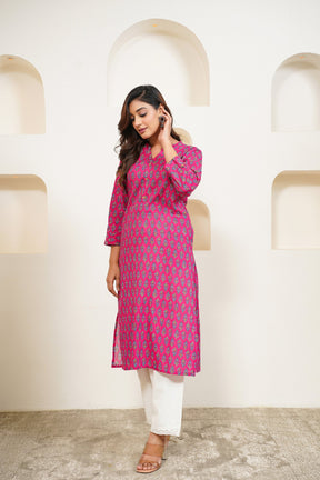 Pink Floral Buti Printed Kurta - Tara - C - Tara