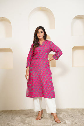 Pink Floral Buti Printed Kurta - Tara - C - Tara