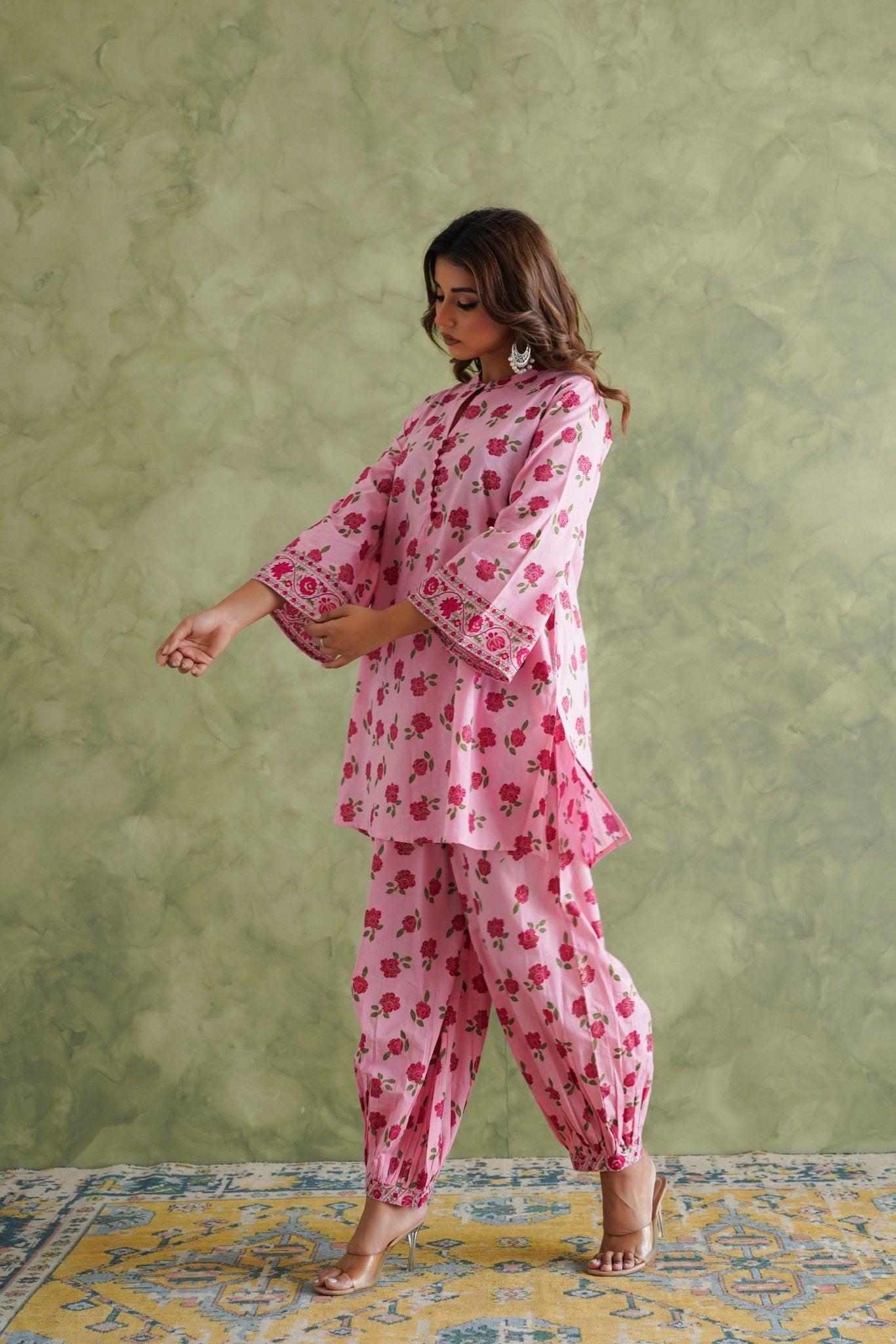 Pink floral Printed Coord Set - Tara - C - Tara