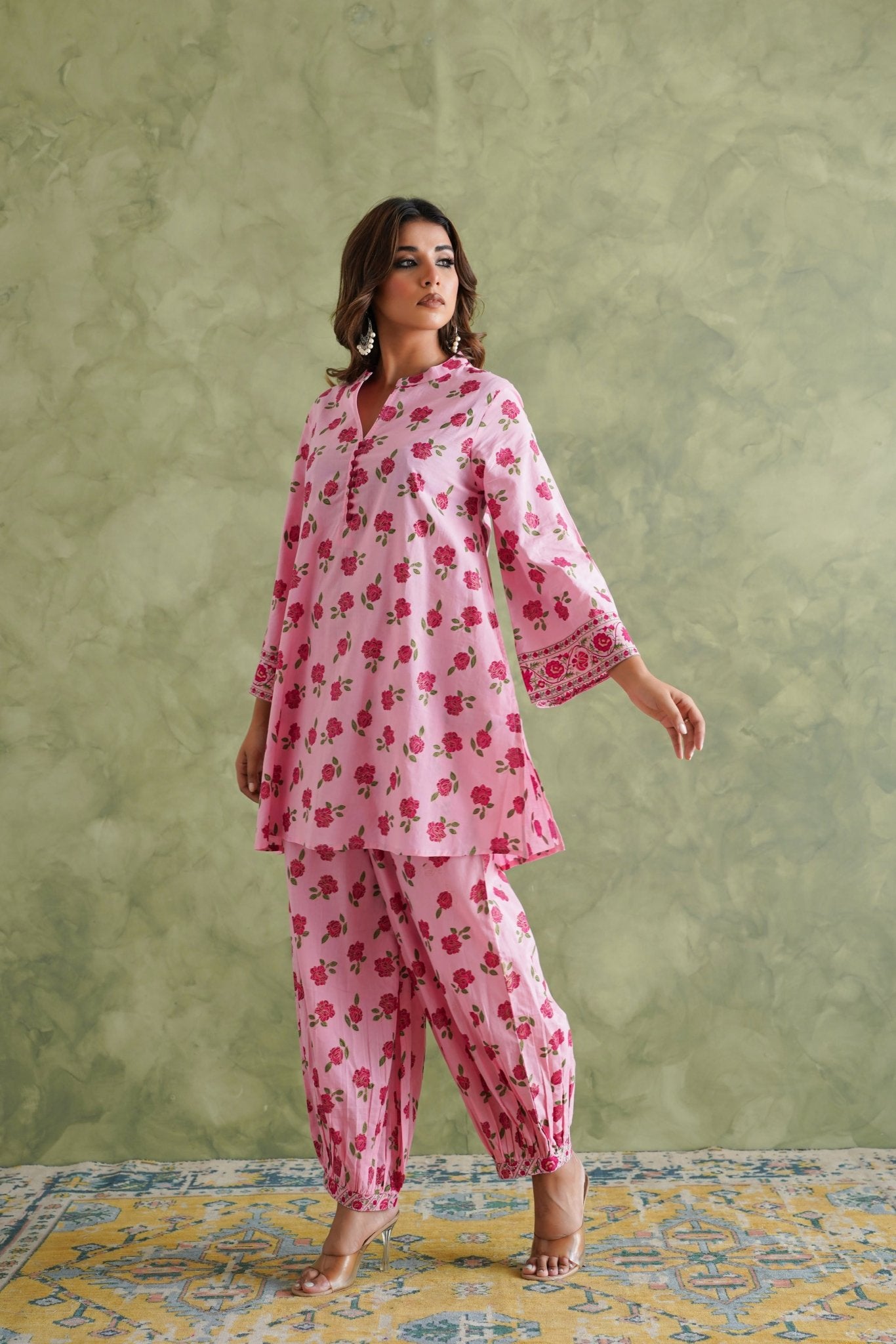 Pink floral Printed Coord Set - Tara - C - Tara