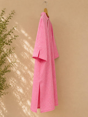 Pink Gingham Check Cotton Kurta - Tara-C-Tara