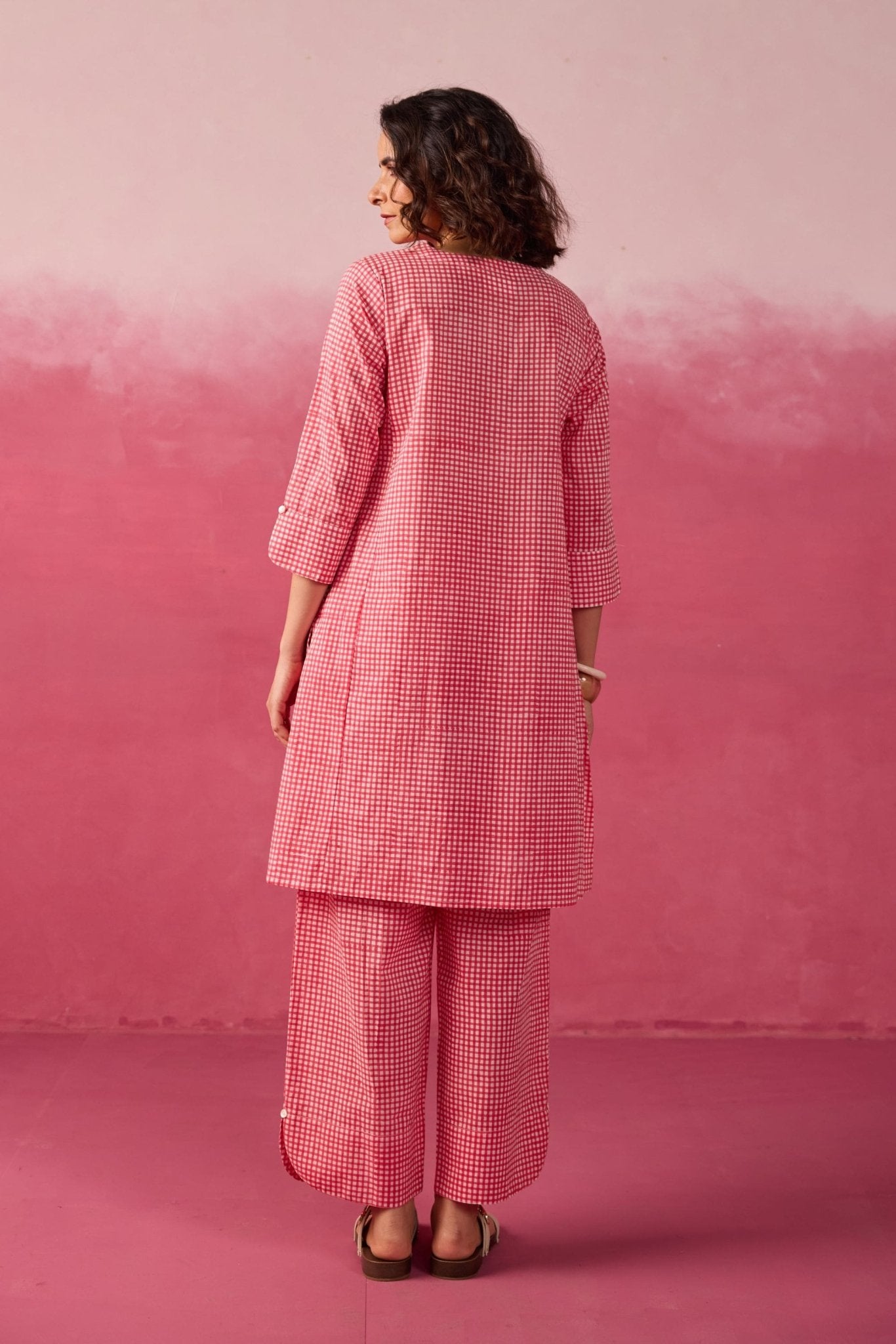 Pink Gingham Check Printed Cotton Co-ord Set - Tara-C-Tara