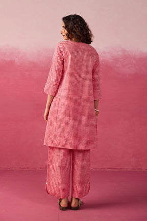 Pink Gingham Check Printed Cotton Co-ord Set - Tara-C-Tara