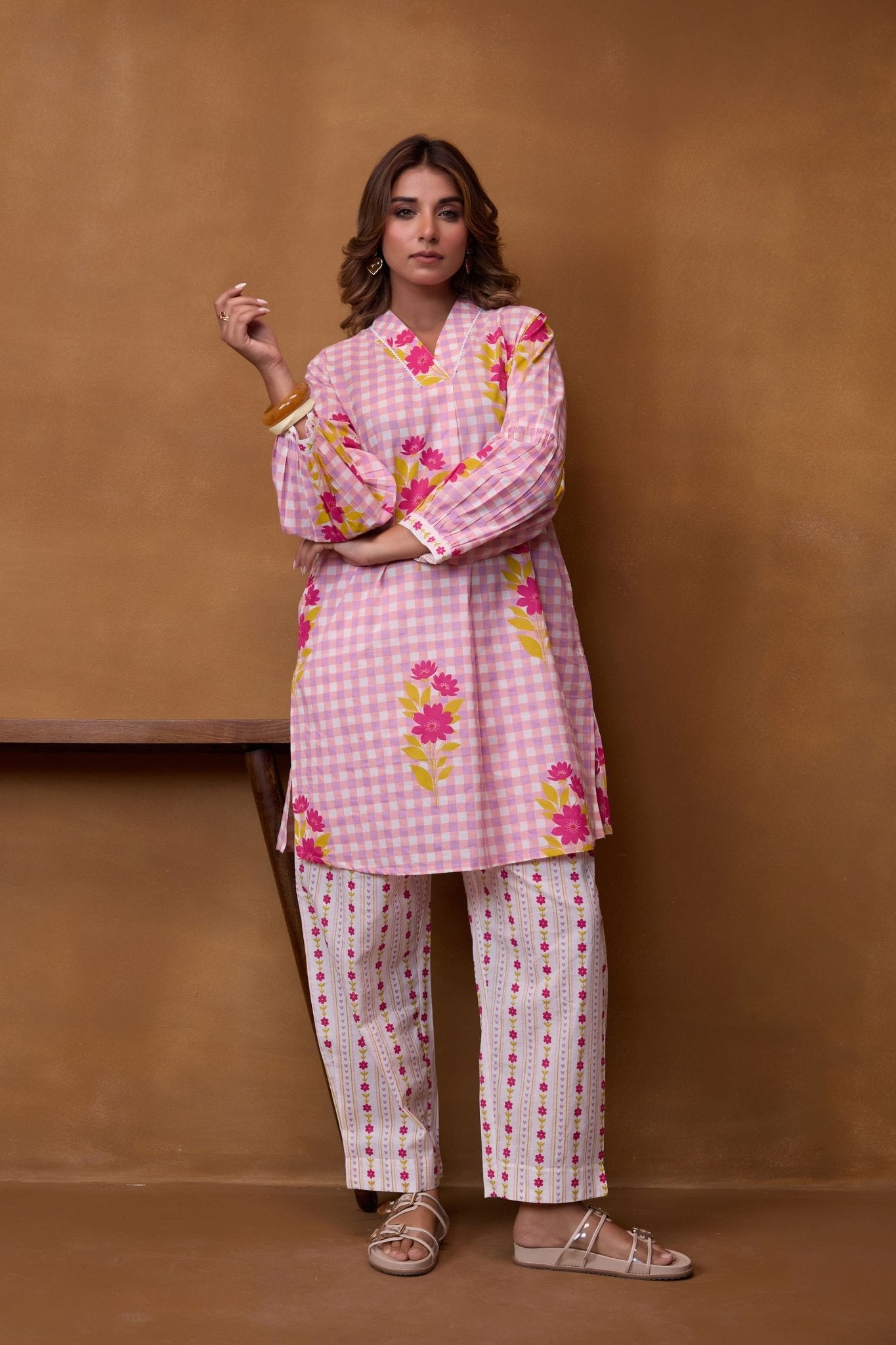 Pink Gingham Floral Co-ord Set - Tara-C-Tara