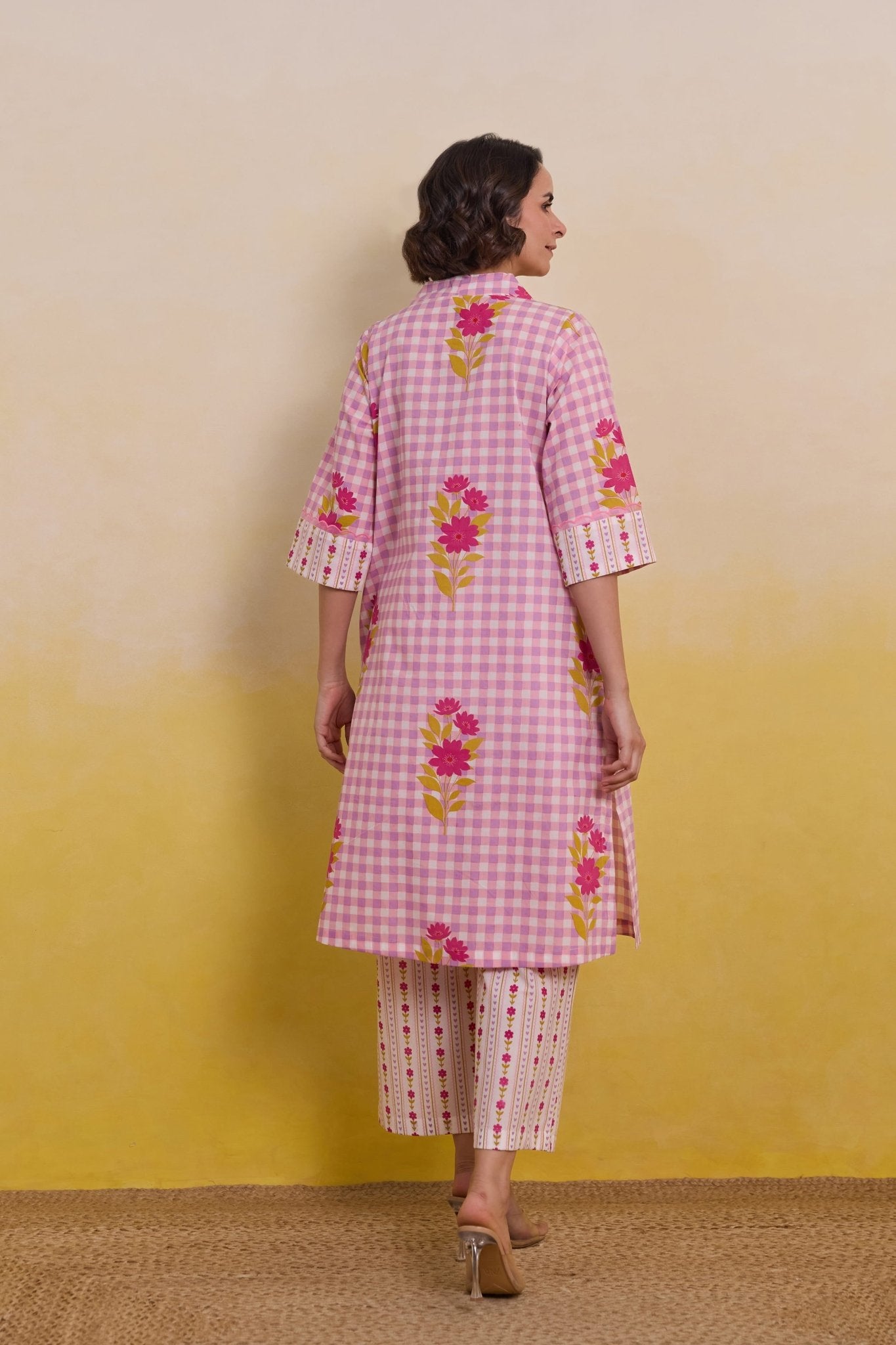 Pink Gingham Floral Printed Co - ord Set - Tara - C - Tara