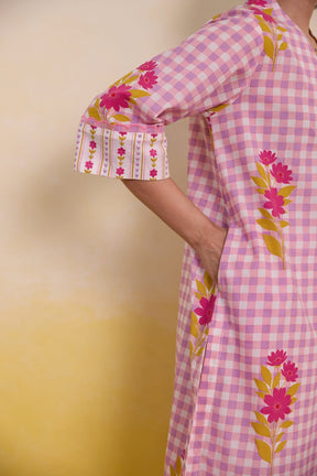 Pink Gingham Floral Printed Co - ord Set - Tara - C - Tara