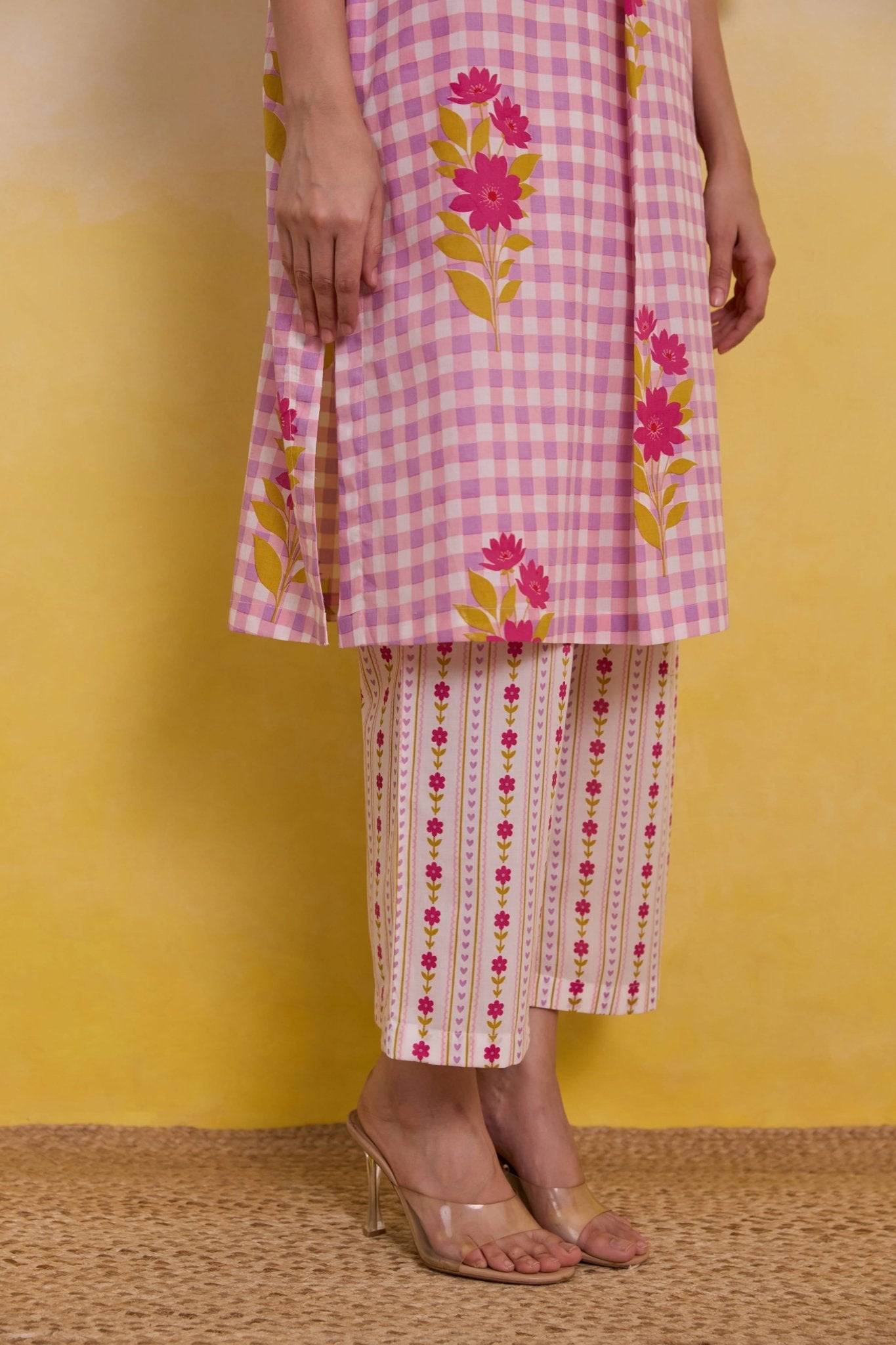 Pink Gingham Floral Printed Co - ord Set - Tara - C - Tara