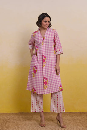 Pink Gingham Floral Printed Co - ord Set - Tara - C - Tara