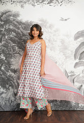 Pink - Green Floral Printed Strappy Suit set - Tara - C - Tara