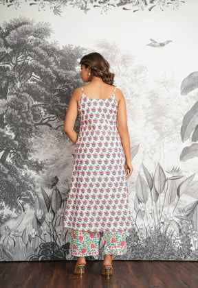 Pink - Green Floral Printed Strappy Suit set - Tara - C - Tara