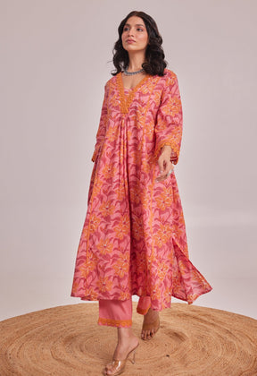 Pink Hand Block Printed Floral Coord Set - Tara - C - Tara