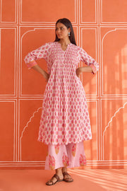 Pink Leaf Motif Hand Block Printed Co-ord Set