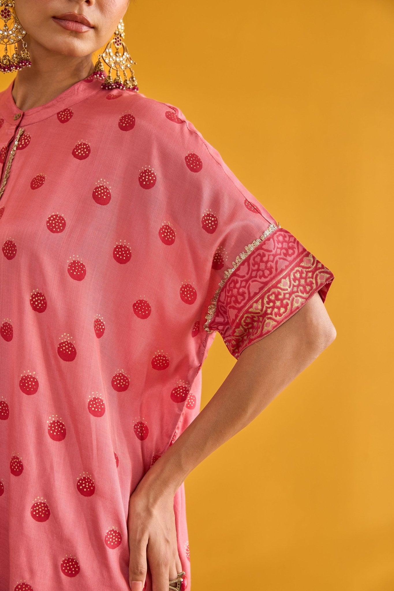 Pink Polka Hand Block Printed Coord Set - Tara - C - Tara