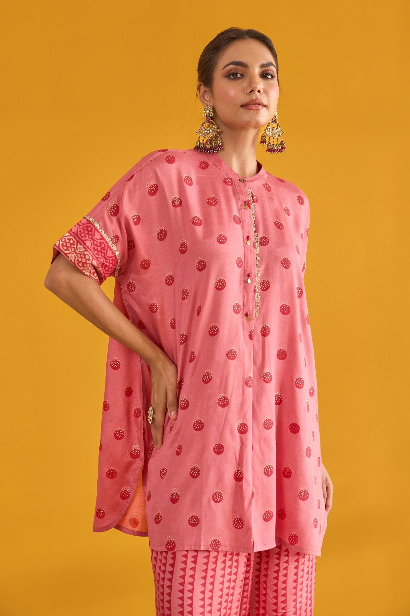 Pink Polka Hand Block Printed Coord Set - Tara - C - Tara