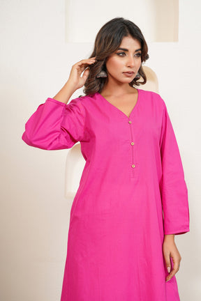 Pink Premium Cotton Long Kurta - Tara - C - Tara