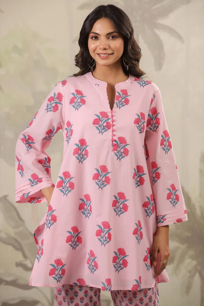 Pink Rose Floral Printed Coord Set - Tara - C - Tara