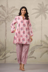 Pink Rose Floral Printed Coord Set - Tara - C - Tara