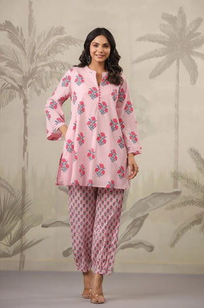 Pink Rose Floral Printed Coord Set - Tara - C - Tara