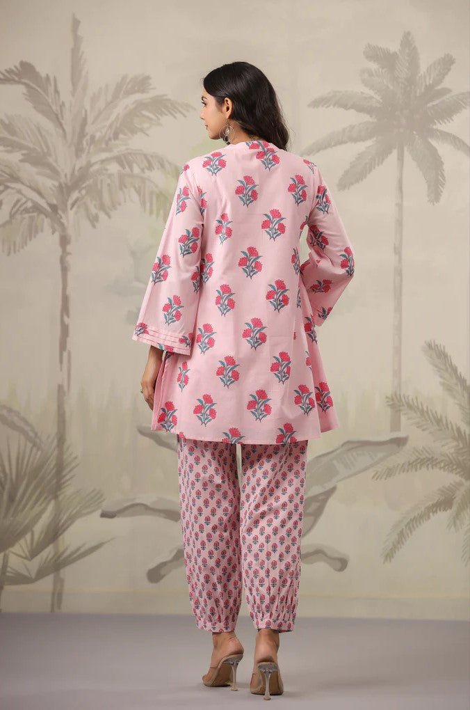 Pink Rose Floral Printed Coord Set - Tara - C - Tara