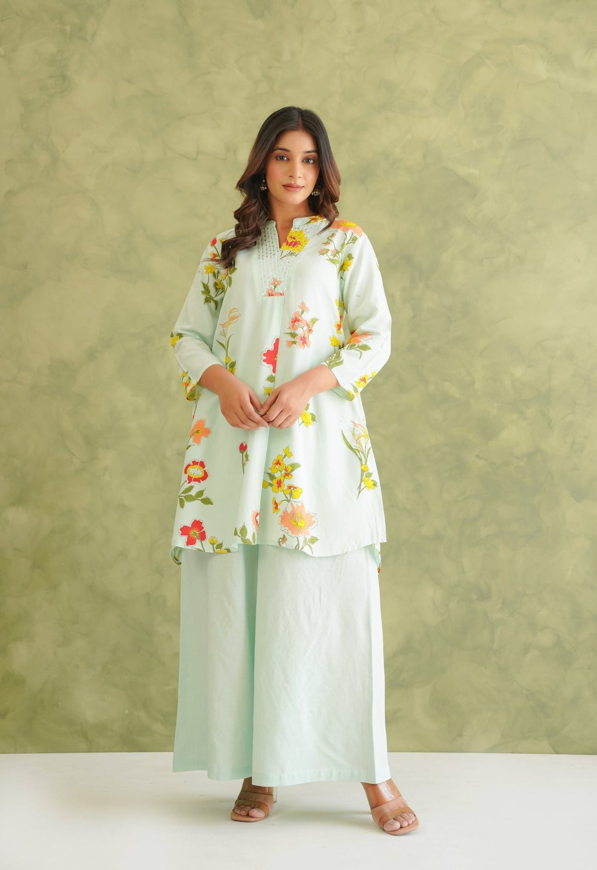 Pista Green Floral Printed Co - Ord Set - Tara - C - Tara