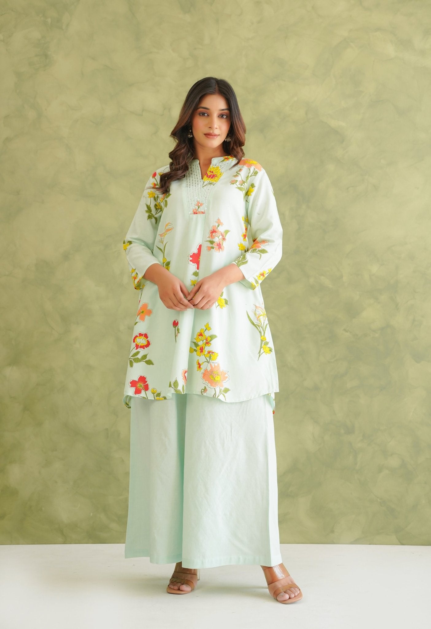 Pista Green Floral Printed Co - Ord Set - Tara - C - Tara