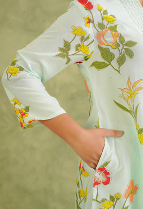 Pista Green Floral Printed Co - Ord Set - Tara - C - Tara