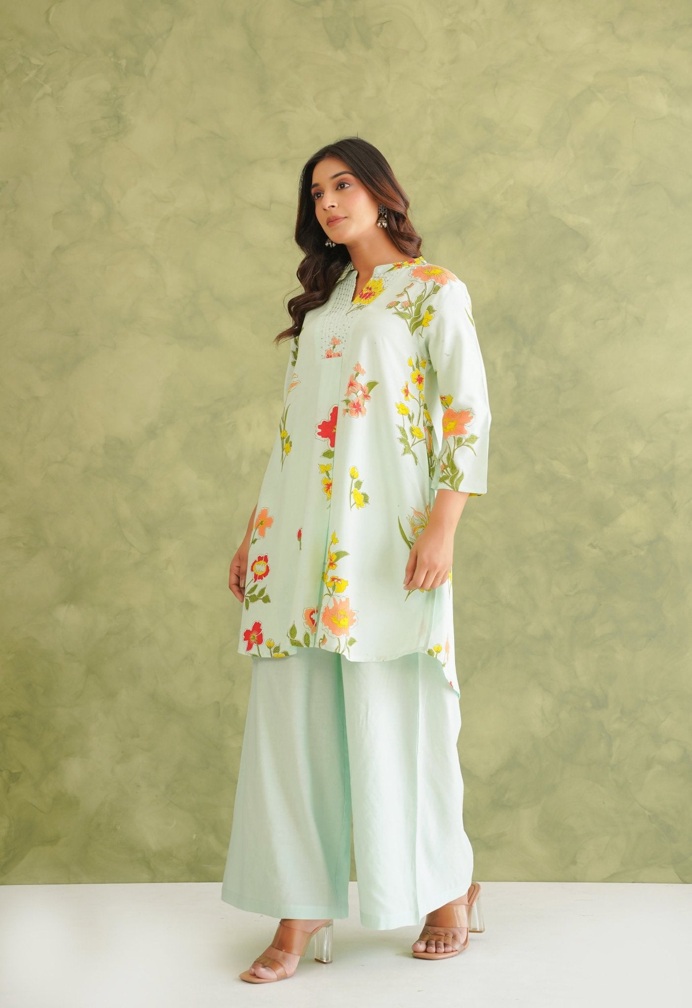 Pista Green Floral Printed Co - Ord Set - Tara - C - Tara