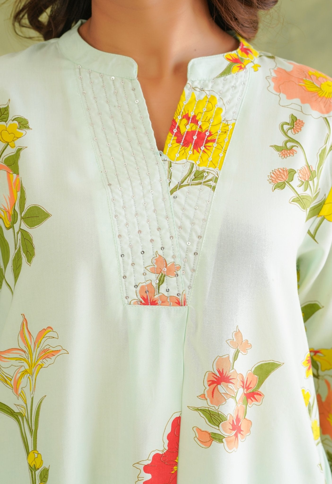 Pista Green Floral Printed Co - Ord Set - Tara - C - Tara