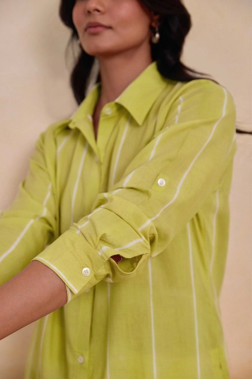 Pistachio Green Striped Shirt Kurti with White Palazzo Co - ord Set - Tara - C - Tara