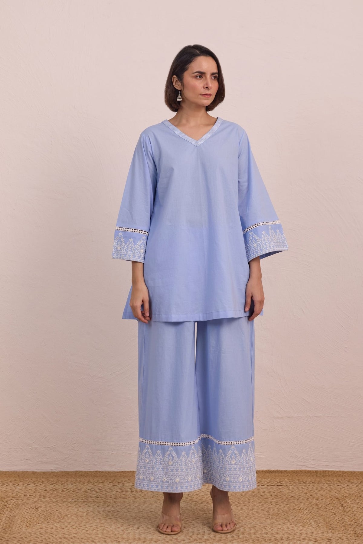 Powder Blue Embroidered Co - ord Set - Tara - C - Tara