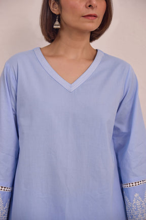 Powder Blue Embroidered Co - ord Set - Tara - C - Tara