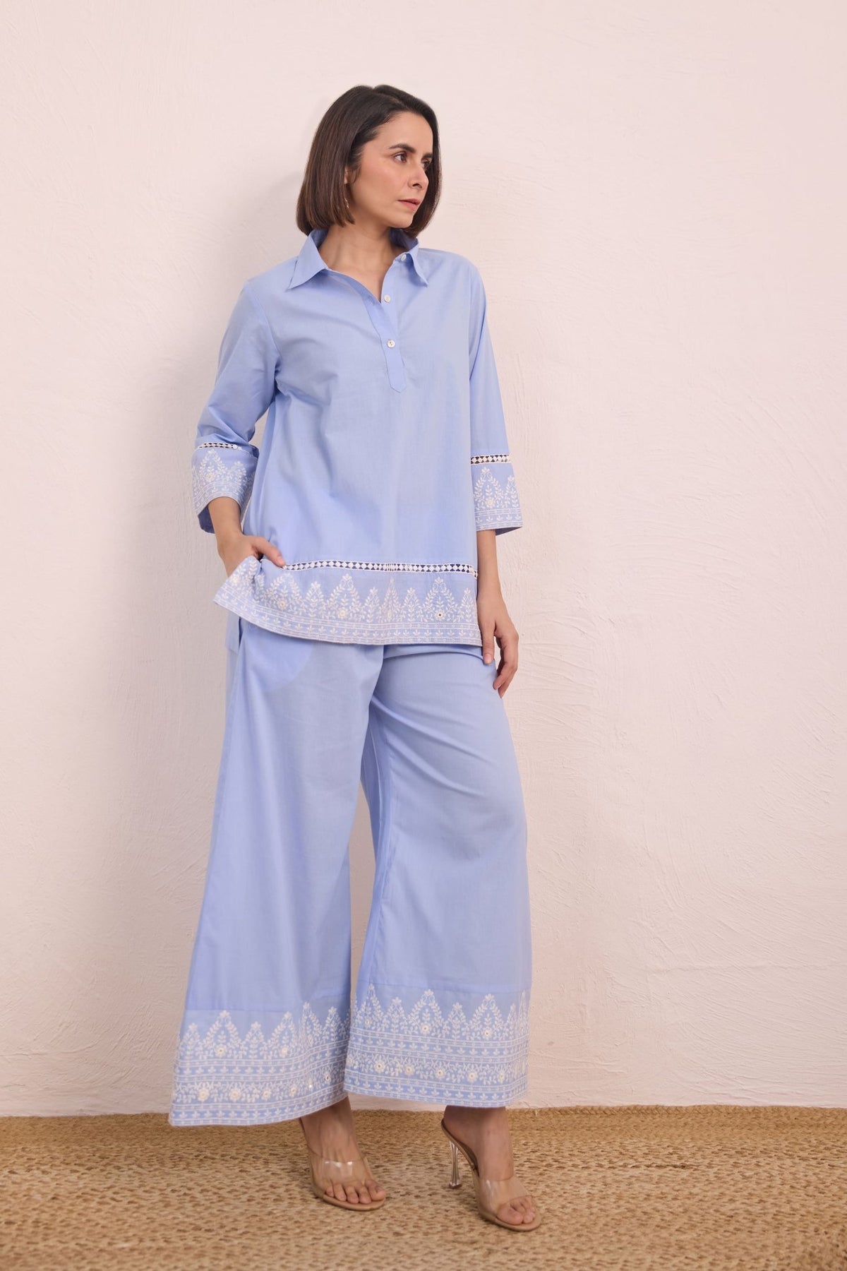 Powder Blue Embroidered Co - ord Set - Tara - C - Tara