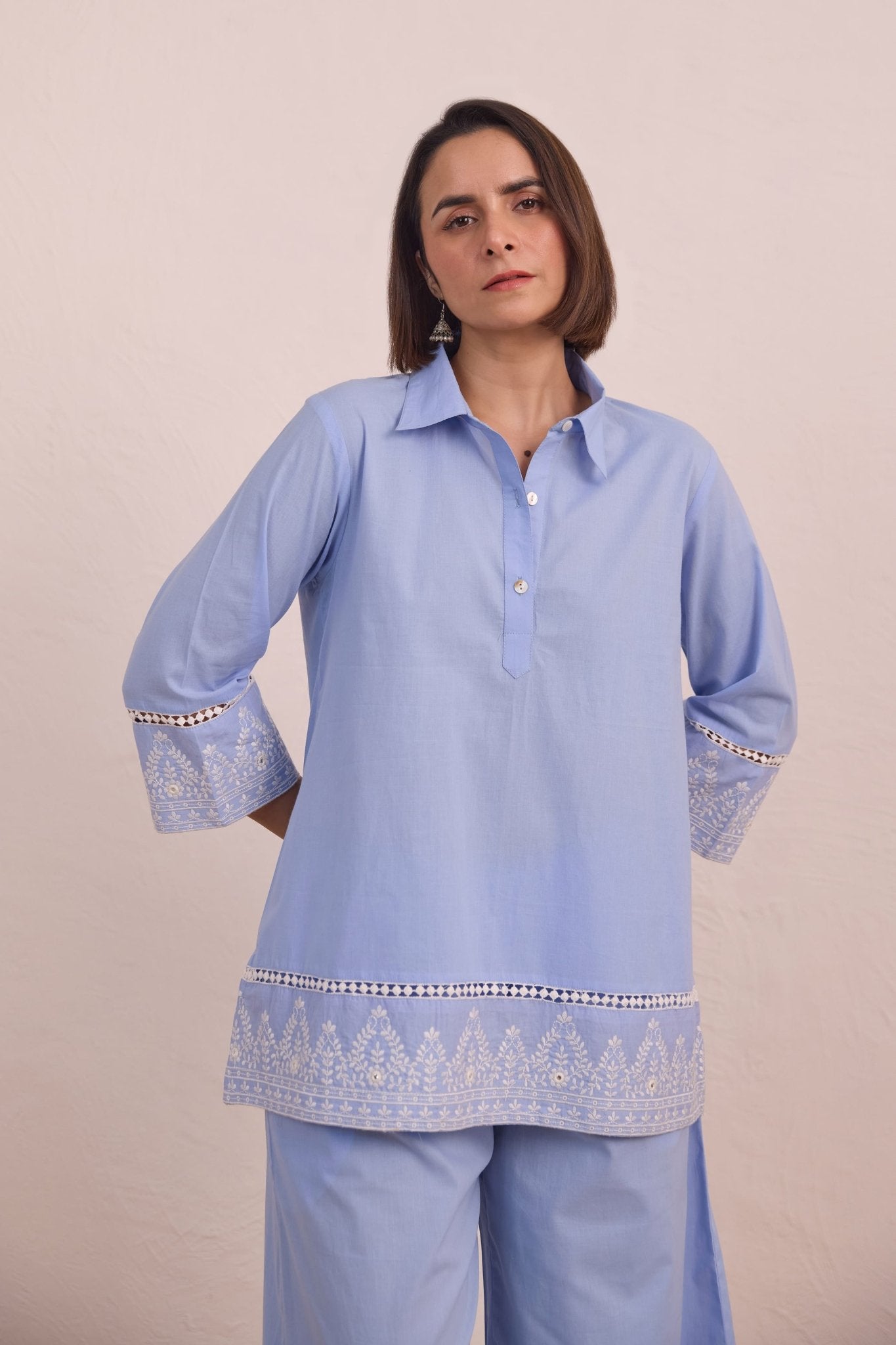 Powder Blue Embroidered Co - ord Set - Tara - C - Tara