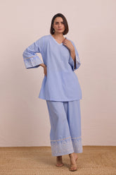 Powder Blue Embroidered Co - ord Set - Tara - C - Tara