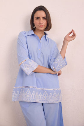 Powder Blue Embroidered Co - ord Set - Tara - C - Tara