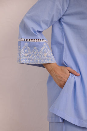Powder Blue Embroidered Co - ord Set - Tara - C - Tara