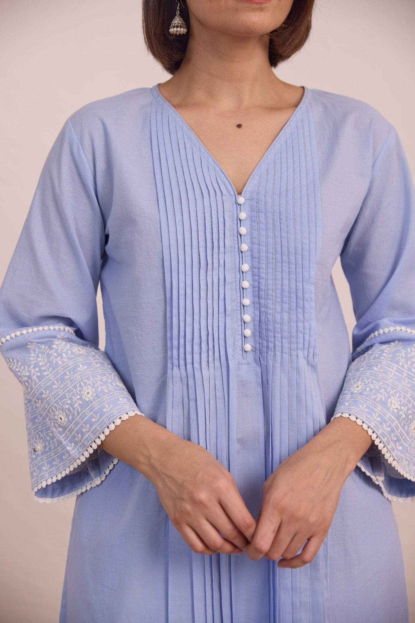 Powder Blue Pintuck Embellished Co - ord Set - Tara - C - Tara